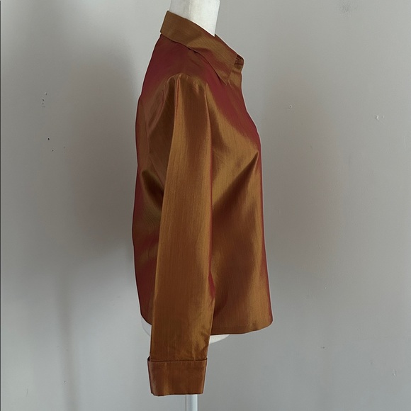 Express Shiny Gold/Copper Raw Silk Blouse sz 5/6 (M) - Picture 3 of 8